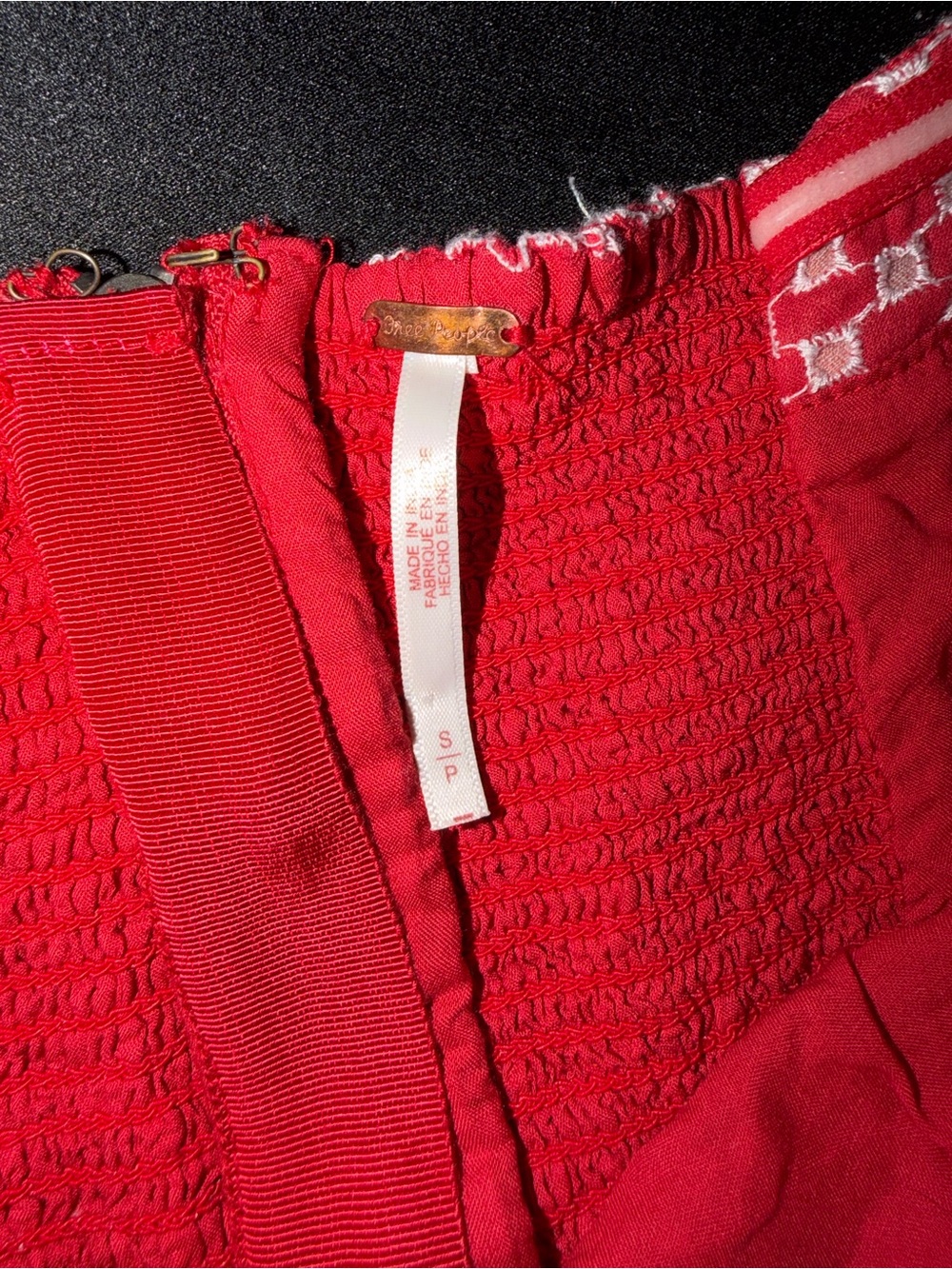 Free People Berry Kiss Mini Dress Red Embroidered Boho Cotton Off Shoulder S - Picture 9 of 16